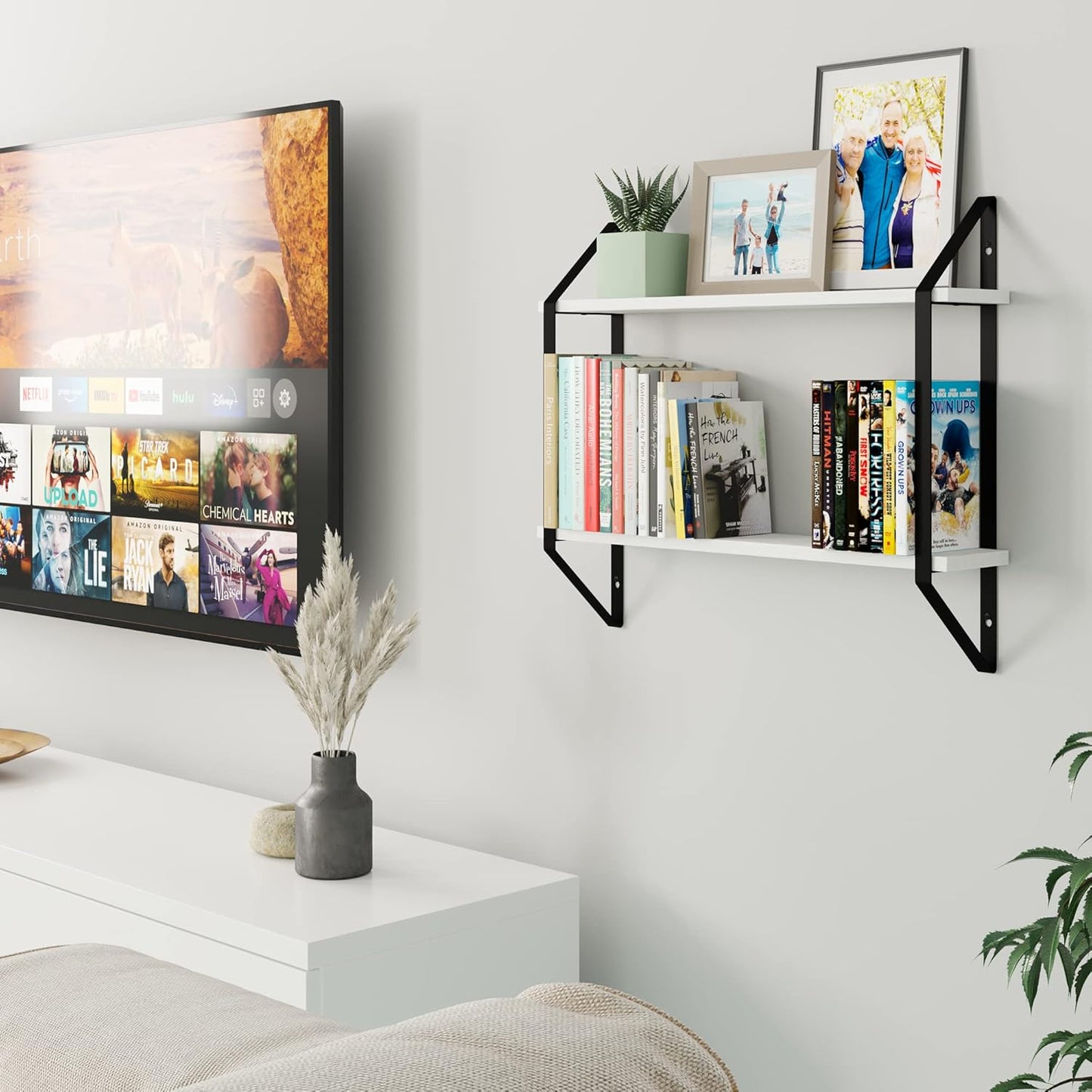 24" 2 Wallniture Ponza Floating Shelves for Living Room Decor, Bookshelf Wall Decor, Tier Bathroom Organizer & Kitchen