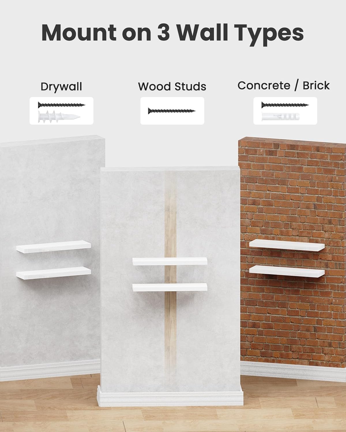 15 7 Inch Set 2 AMADA HOMEFURNISHING Floating Shelves Wall Mounted, x Wall Shelves for Bathroom, Bedroom, Living Room