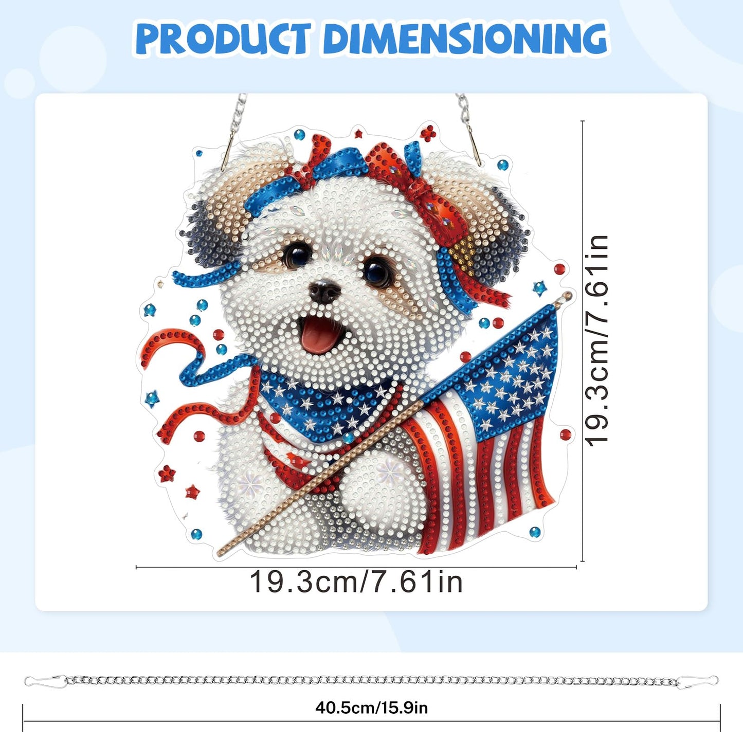 Bowetile 4th of July Diamond Art Hanging Kits for Adults,5D Diamond Painting Dog Window Pendant Kits, Special Shape Gem Art Suncatchers USA Flag Ornament for Home Garden Wall Decor Gifts