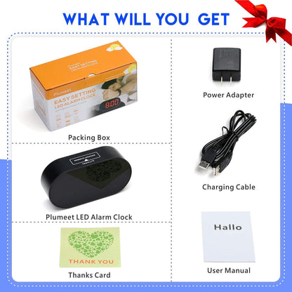 Plumeet [Updated Version] LED Alarm Clock with Adjustable Brightness Dimmer, Blue Digit Display, USB Port, Navy Blue