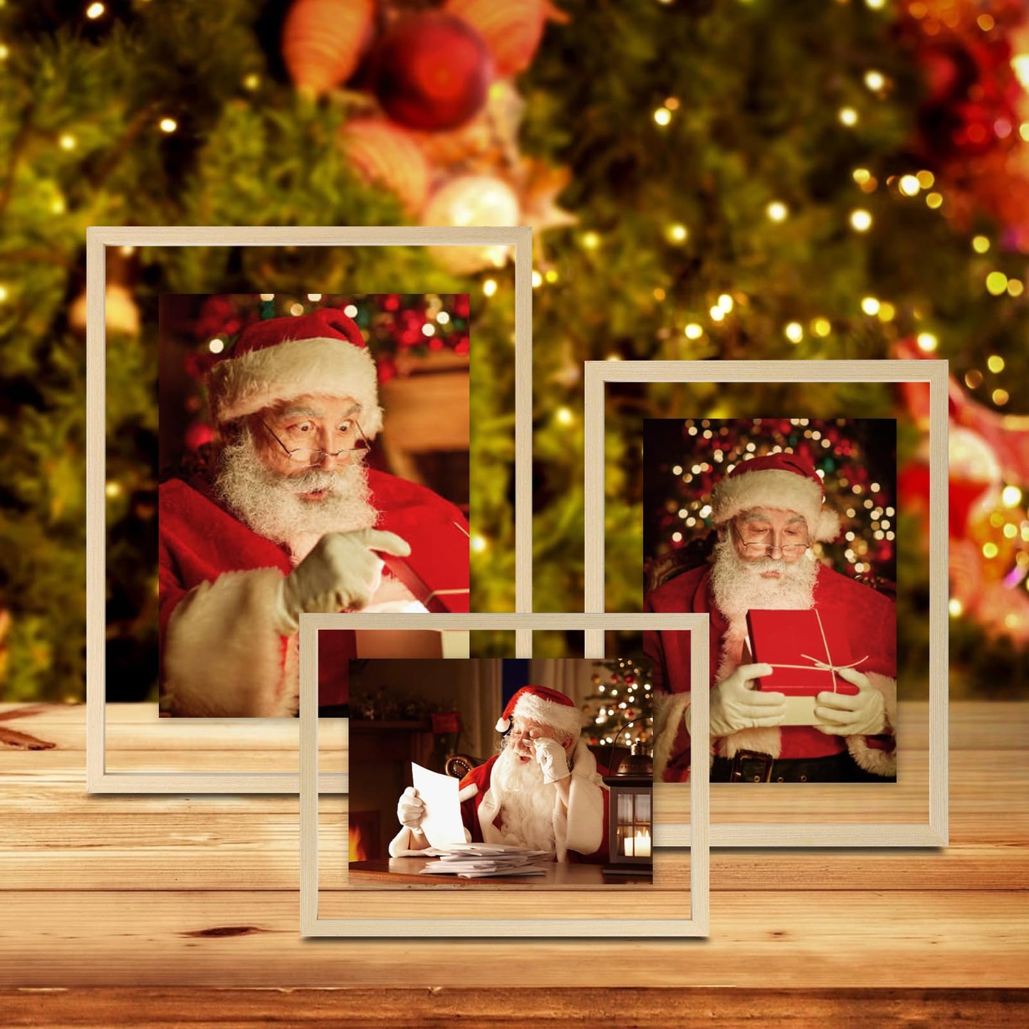 Egofine 11x14 Floating Frames Set of 2, Double Plexiglass Picture Frame, Made of Solid Wood Display Any Size Photo up to 11x14, Wall Mount or Tabletop Standing, Natural Wood