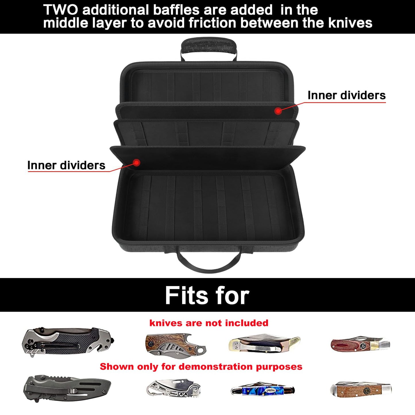Knife Display Case for 64+ Pocket Knives, Folding Knives Cases for Collections, Butterfly Knife Storage Bag Holder Roll Organizer for Survival, Tactical, Outdoor, Kitchen, EDC Mini Knife- Black