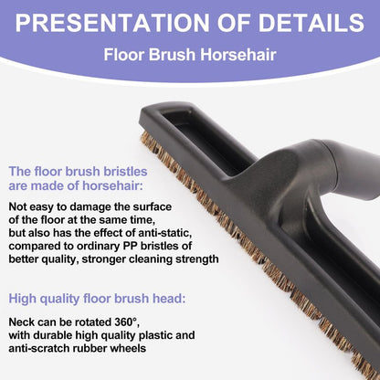 12" Universal Vacuum Cleaner Floor Brush Attachments - Smooth Floor Brush for Shark Accessories, Soft Horse Hair Bristles, 1 1/4 inches Multi Surface Vacuum Attachments