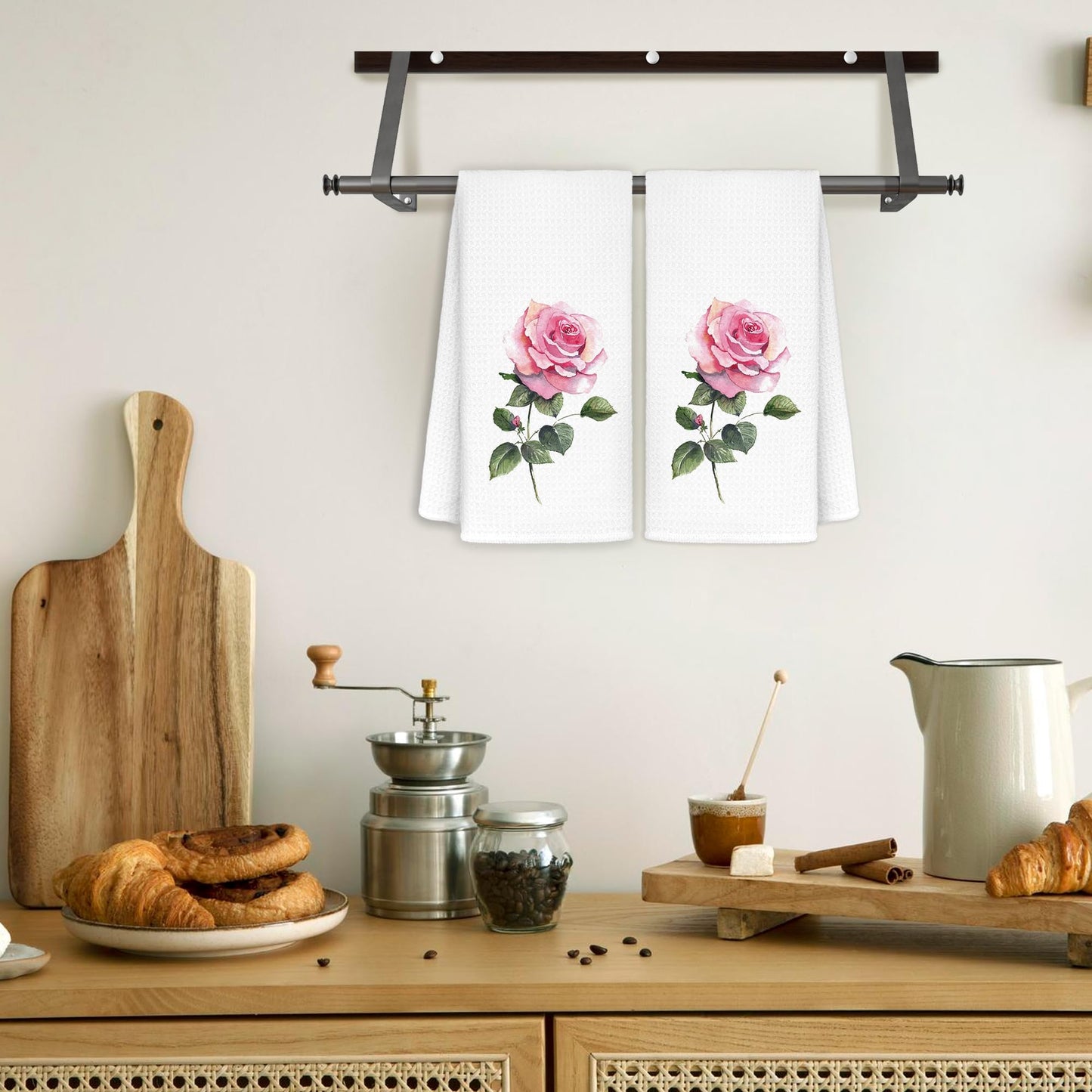 CIOJUNE Roses Flowers Floral Kitchen Towels Set of 2 - Roses Flowers Decorative Hand Towels for Bathroom Decor Dish Towels for Kitchen Floral Hand Towels, 16x24