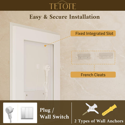 TETOTE 72 x 36 Inch Led Lighted Mirror for Bathroom Wall, Extra-Bright Beveled Bathroom Vanity Frontlit & Backlit Frameless Mirror with 3-Color Lights, Defogging, Tempered Glass, Waterproof