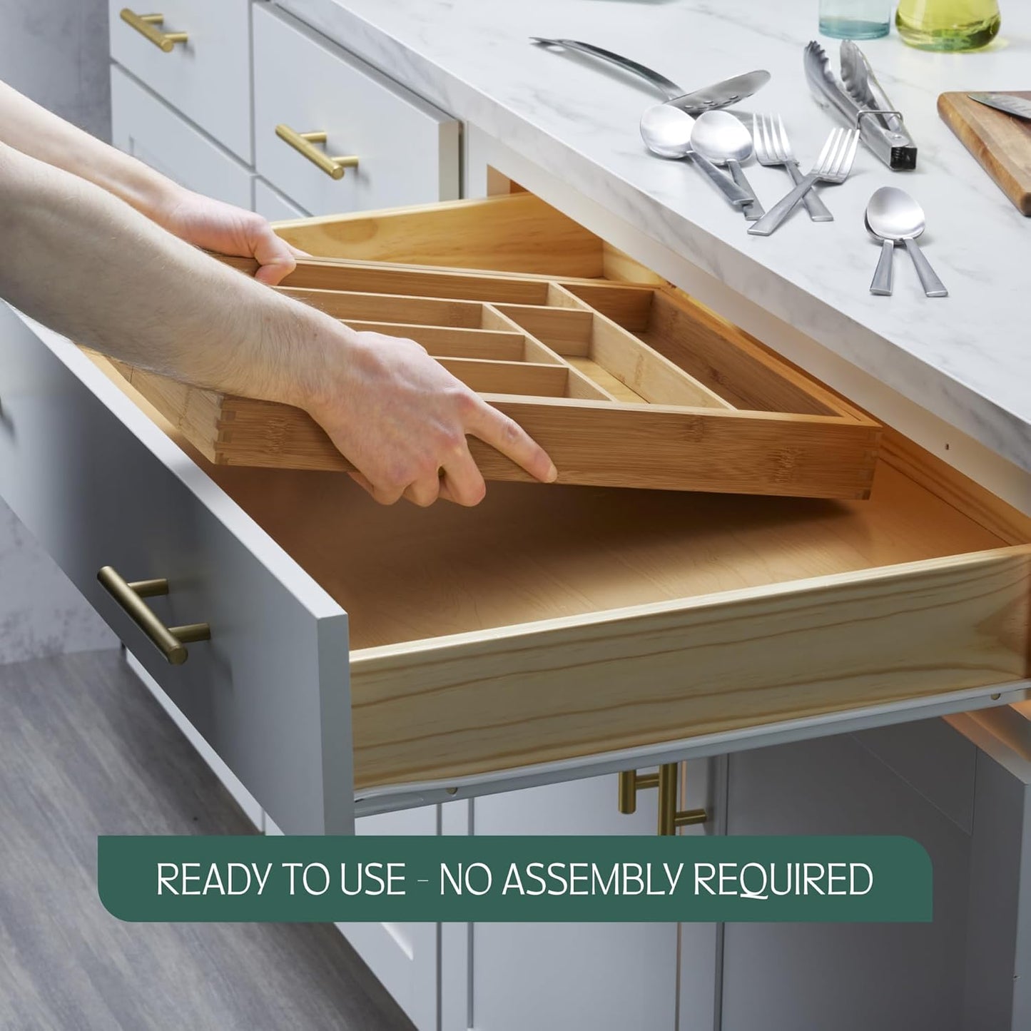RUBOXA Expandable Bamboo Drawer Organizer, Modern Silverware Tray for Kitchen Utensils, Cutlery, Office Supplies,