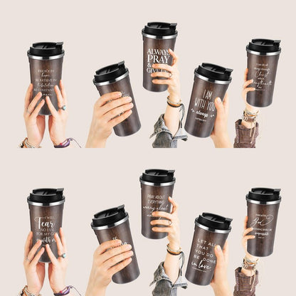 Meanplan 10 Set Christian Fathers Day Church Gifts Bible Verse Tumbler Bulk 17oz Coffee Cup Religious Jesus Tumbler Inspirational Mug for Men Women Teacher (Wood Grain, Bible Theme)