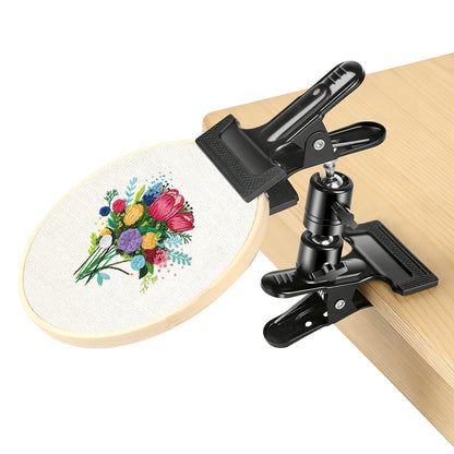 EEEKit Embroidery Hoop Stand for Table, Metal Adjustable 360 Degree Cross Stitch Stand, Portable Table Clamp Embroidery Holder Black