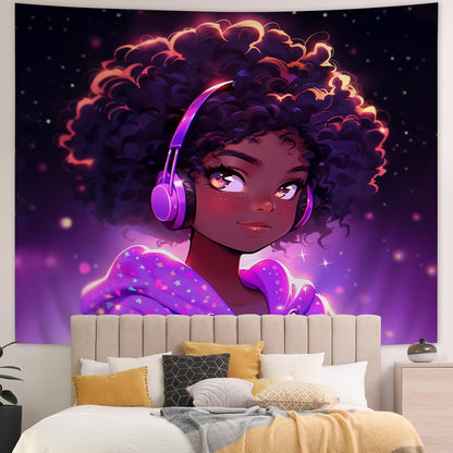 SARA NELL Tapestry, Black Girl Love Music Wall Hanging, Hippie Art Throw Tablecloth 50X60 Inches for Bedroom