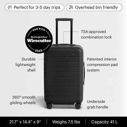 Away Carry-On Luggage - 22-Inch Lightweight Hardside Suitcase with 360° Spinner Wheels, Interior Compression System, TSA-Approved Lock - Jet Black