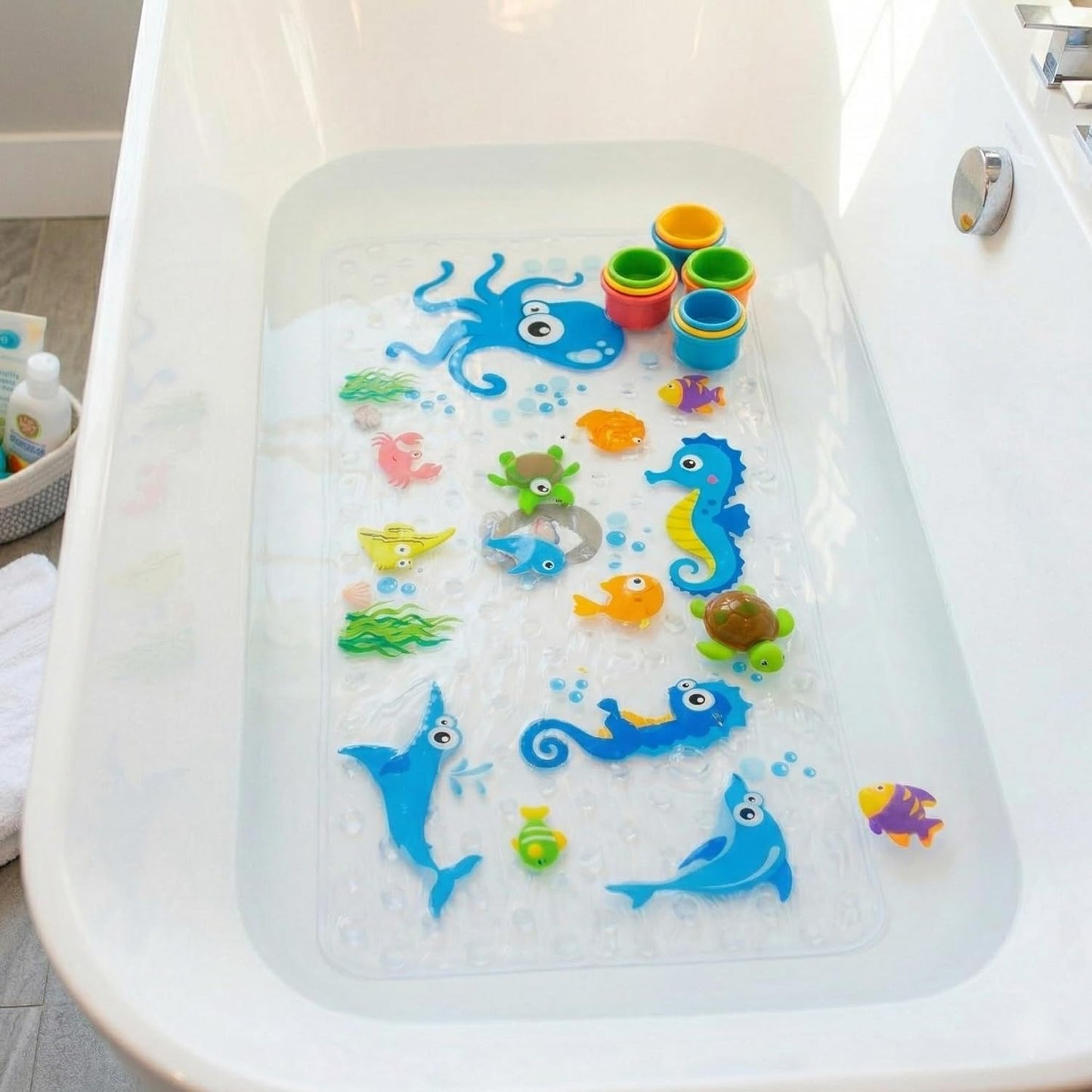 34x15 Inch BEEHOMEE Cartoon Non Slip Bathtub Mat for Kids - XL Large Size Anti Slip Shower Mats for for Toddlers