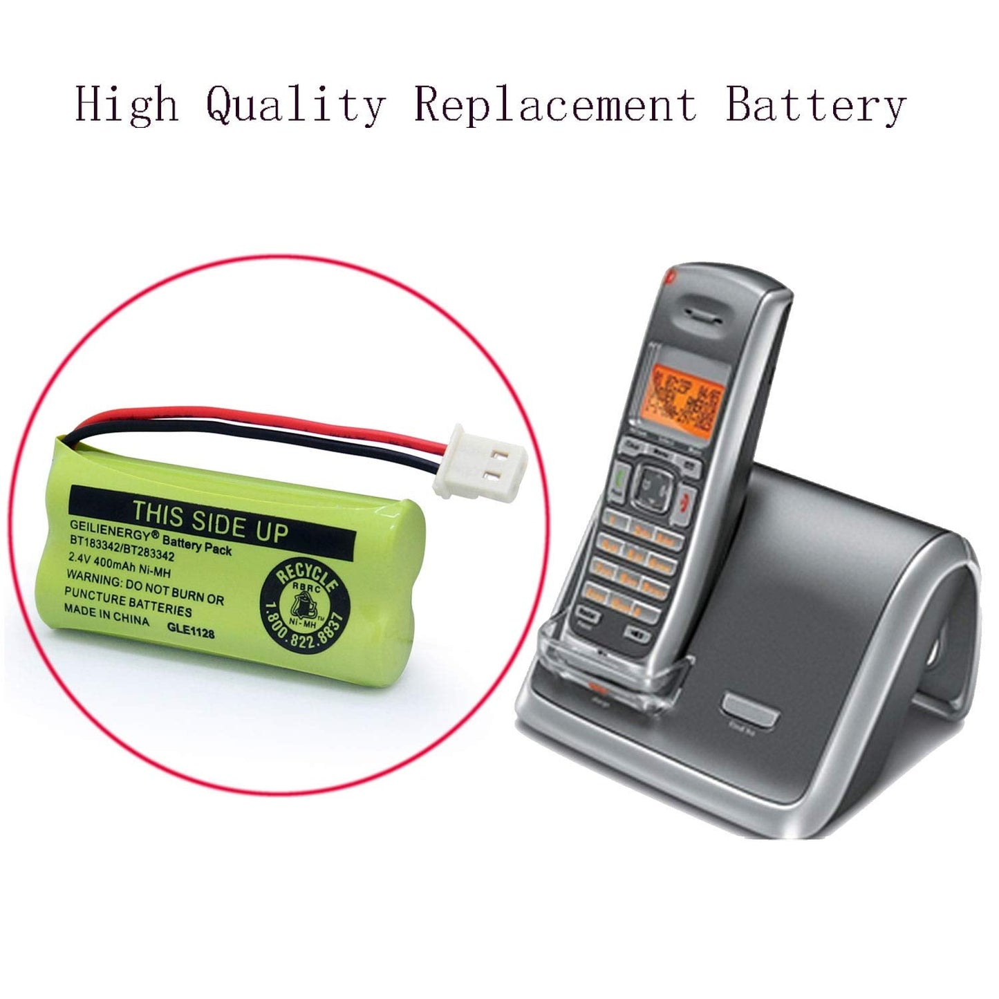 GEILIENERGY BT162342/BT262342 Battery Compatible for BT183342/BT283342 BT166342/BT266342 VTech CS6114 CS6419 CS6719 at&T EL52300 CL80111 Cordless Phone (Pack of 2)