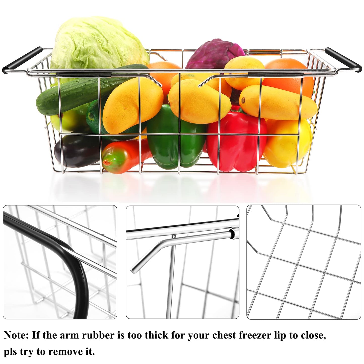 Orgneas Expandable Chest Freezer Basket, Stainless Steel Hanging Deep Freezer Organizer Bins Adjustable Handles (16.5" ~ 20") Wire Basket Storage Rack, Fits 5 Cu.FT and 7 Cu.Ft Chest Freezer