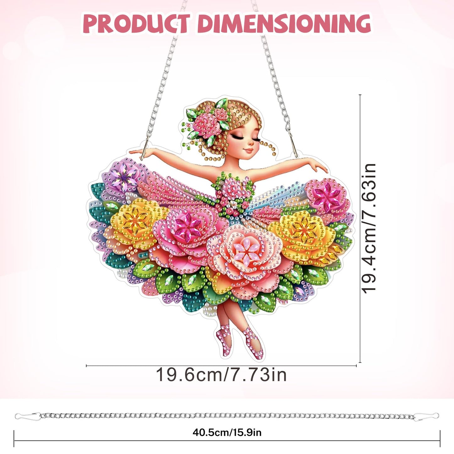 Bowetile Ballet Girl Diamond Art Hanging Kits for Adults, Diamond Art Suncatchers Dream Dancer, 5D Special Shape Diamond Painting Pendant Window Ornament Gifts for Home Wall Door Garden Decor