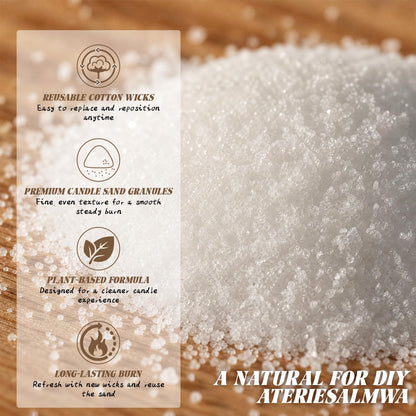 ENCANLIGHT Pearled Candle Sand for DIY Candles with 20 Cotton Wicks 2LB/32Oz Unscented Candle Sand Reusable, Continuous Burning