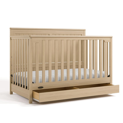 Graco Hadley 5-in-1 Convertible Crib with Drawer – GREENGUARD Gold Certified, Fits Standard Crib Mattress, Converts to Toddler Bed, Daybed and Full Bed, 4 Adjustable Mattress Heights (Driftwood)