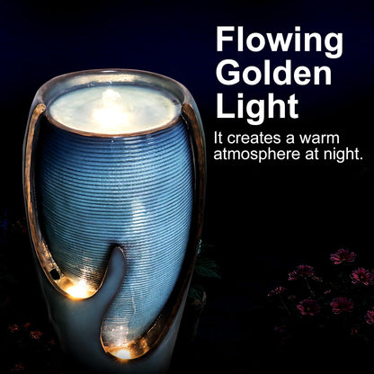 Naturefalls 38.7” H Modern Outdoor Fountain - 4-Tiered Outdoor Garden Fountains with Contemporary Design&LED Light for Garden, Patio, Deck, Porch, Backyard and Home Art Decor