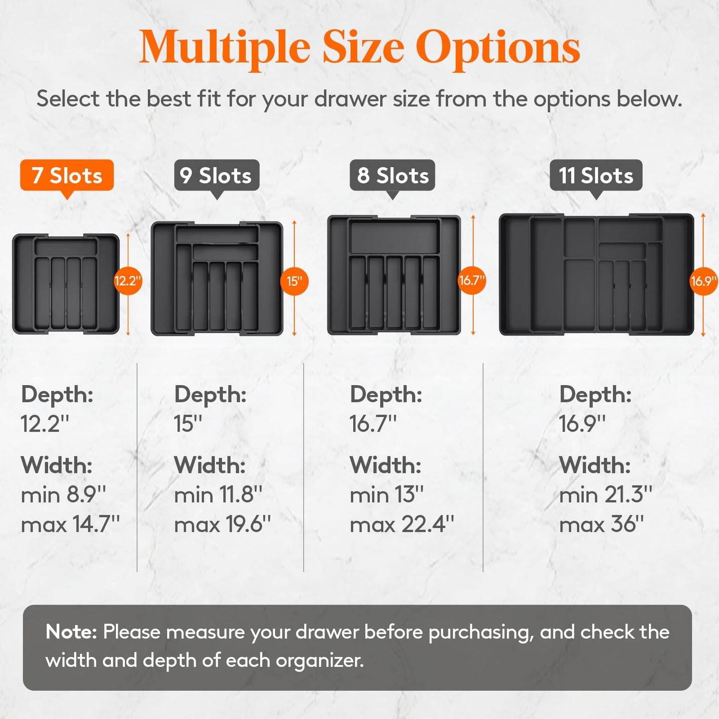 Lifewit Silverware Drawer Organizer, Expandable Utensil Tray for Kitchen, BPA Free Flatware and Cutlery Holder, Adjustable Plastic Storage for Spoons Forks Knives, 8.5"-14.1" x 12.1", Black