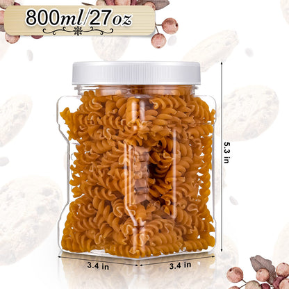 Gerrii 18 Pcs 27 Oz Plastic Storage Jars with Lids, Clear Wide Mouth Square Plastic mason Containers, Paint Storage Containers with Easy Grip Handles, Reusable Wide Mouth Canisters