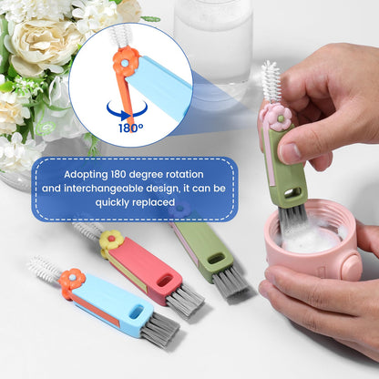 BXUYAOXMC 3 in 1 Cup Lid Cleaning Brush, 180° Rotatable Bottle Brush Gap Cleaner, Multifunctional Crevice Cleaning Brush Set for Baby Bottle, Water Bottle, Tumbler & Kitchen Mugs, 12 Pack Hangable