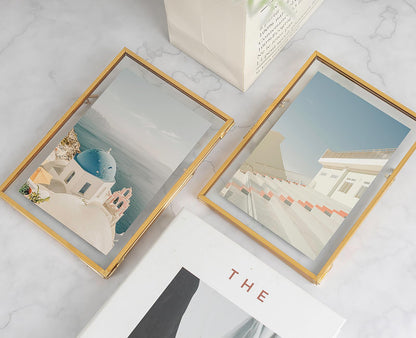 Jajamy Gold Floating Picture Frame Set of 2, Tempered Glass Floating Frames 5x7, Gold Picture Frame for Multi Size Photo 4 x 6, 3 x 5 for Tabletop Display
