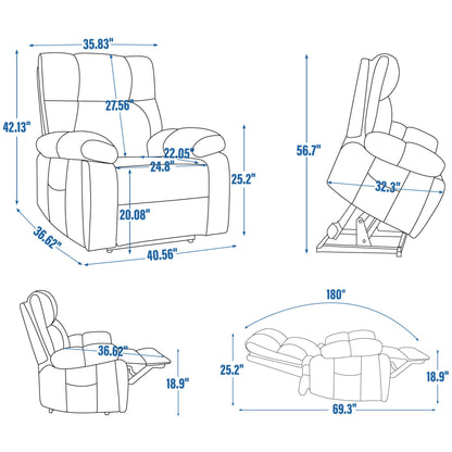 RHHVVR Oversized Power Lift Recliner Chair for Adults, Large Electric Lift Recliners with Massage Heating, Medium-Firm Electric Lay Flat Reclining Chair Sofa for Living Room, Chenille Beige