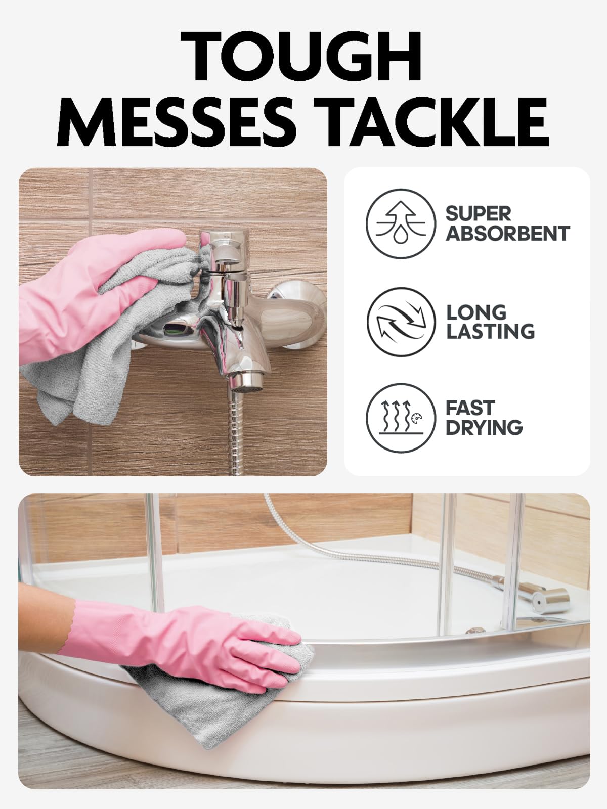 Fantasticlean Microfiber Cleaning Cloth Roll -150 Pack, Tear Away Microfiber Towels, 12" x 12", Reusable, Washable, Ultra Absorbent Dishcloth for Home Supplies, Car, Pet, Kitchen (2 Rolls of Grey)