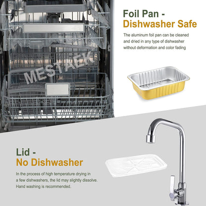 MESTAEK 8.5" x 6.5" Heavy-Duty Aluminum Foil Pans with Lids, 47oz, 5 Pack – Extra-Thick Disposable Foil Containers for Oven, Baking, Freezer & Food Storage