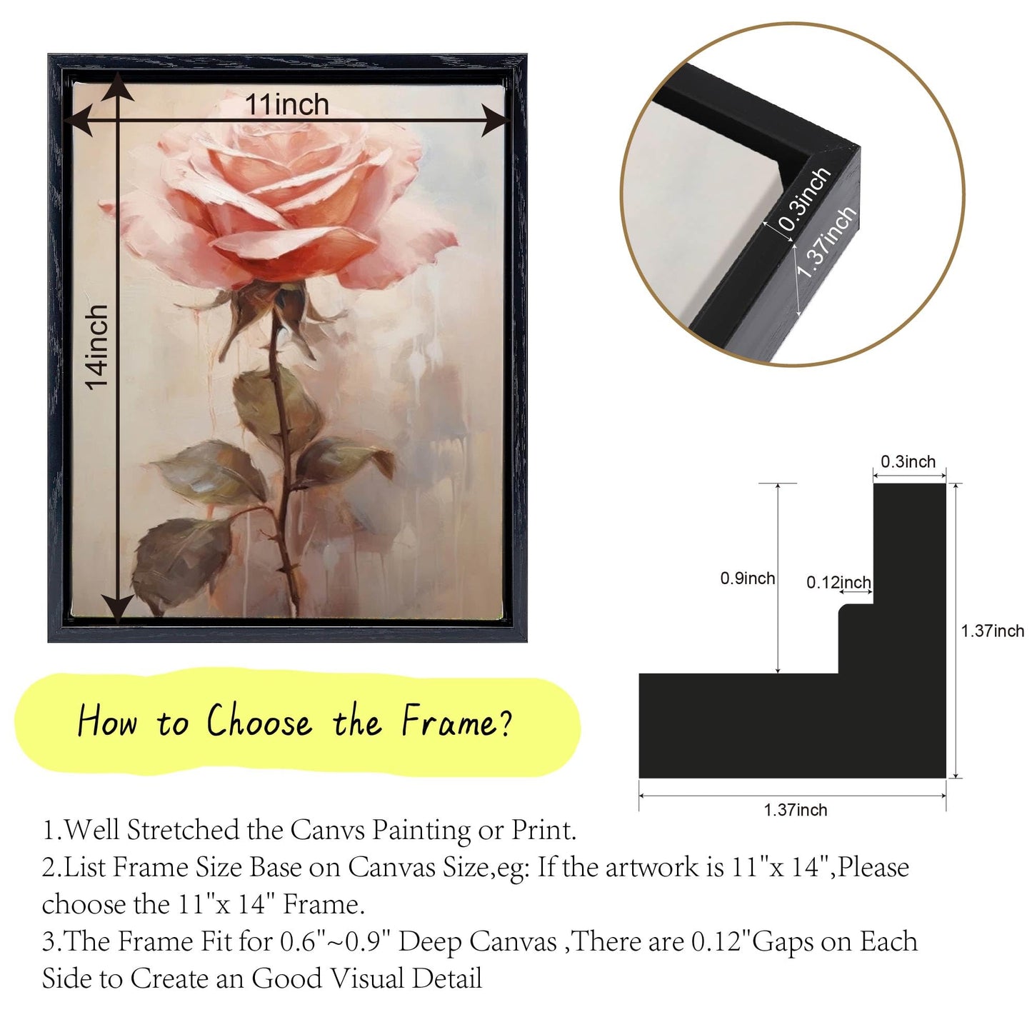 HUACANVAS 8x10 Canvas Floater Frame for Oil Paintings, 2 Pack Canvas Frames with 0.6"-0.9" Deep for Art Print, Picture Floating Frames,Float Frame for Wall Decor (Black,8"x10")