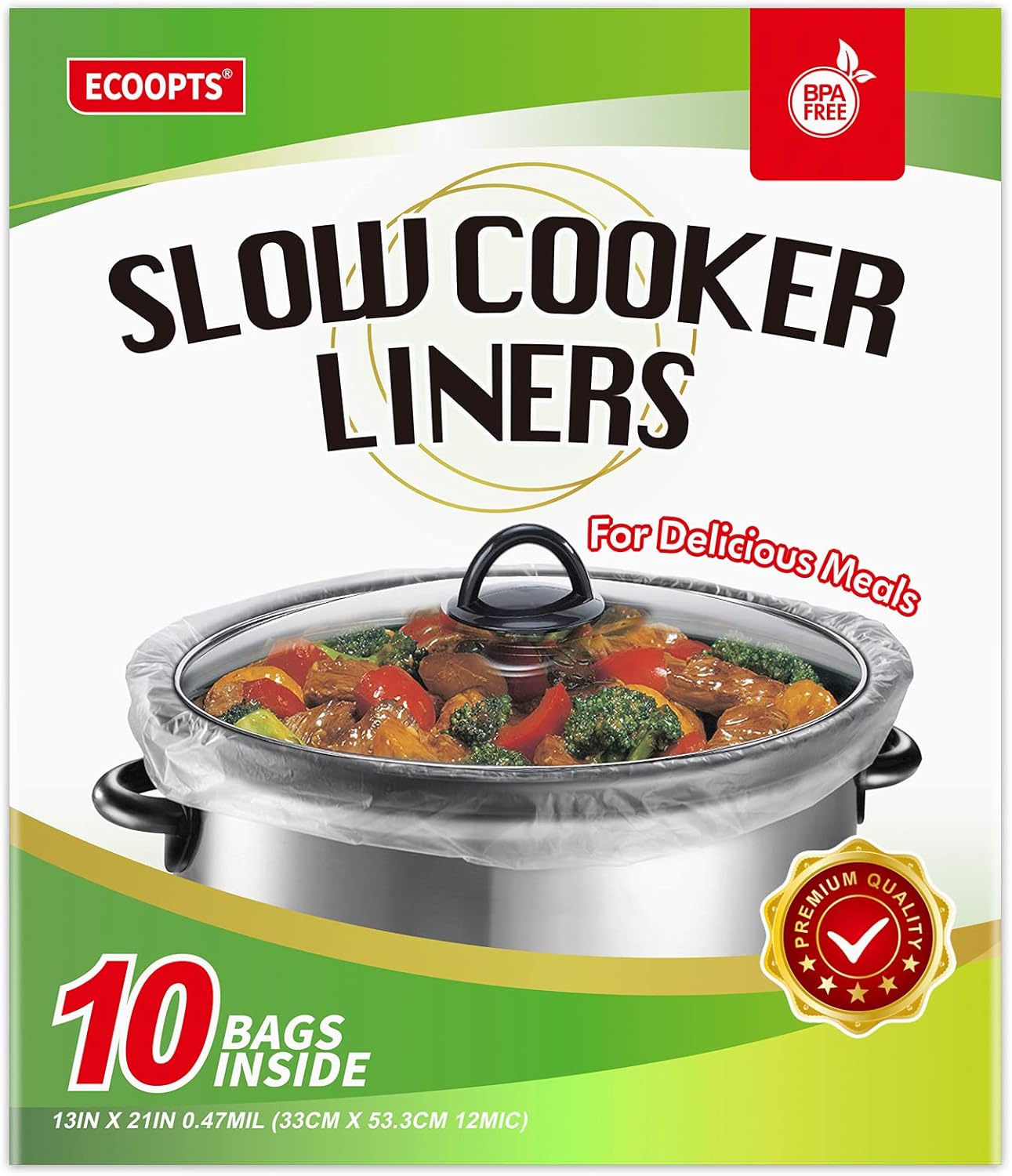 Large Slow Cooker Liners, Disposable Cooking Bags for 4QT to 8.5QT Oval & Round Pots, 10 BAGS