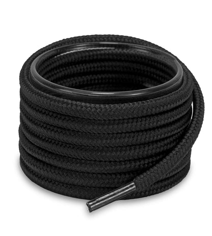Shoemate Solid Color Round Shoe Laces for Sneakers, Boots and Athletic Shoes, Shoe Strings, Black, 48"(122cm) 4-Hei ROD-122-4