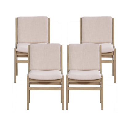 Christopher Knight Home Dash Rubber Wood Dining Chairs Set of 4, Modern Upholstered Dining Chairs, Armless Kitchen Chairs, Dining Room Living Room Accent Chair for Extra Seat, Light Natural+Beige