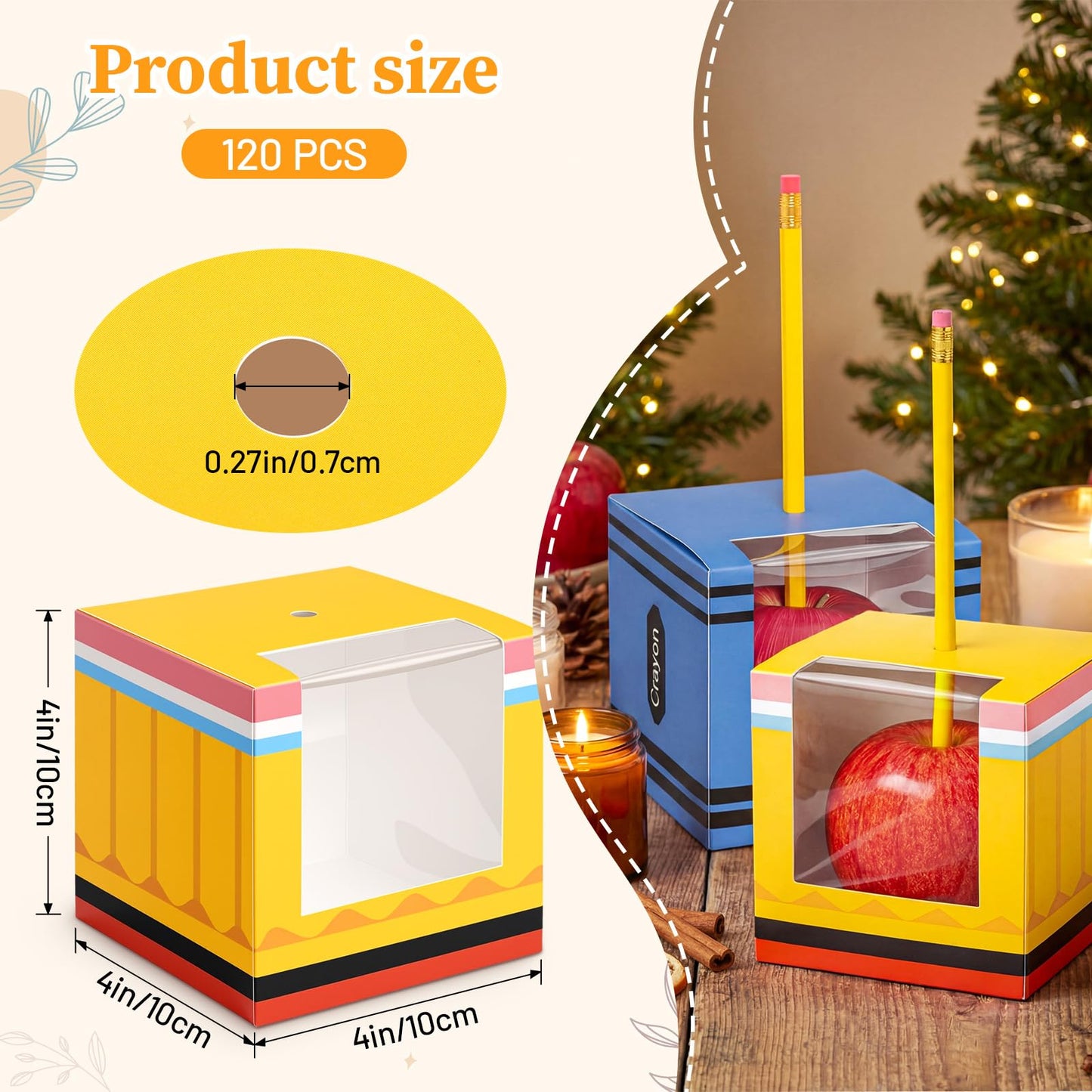 Eaasty 120 Pack Back to School Gifts Boxes Bulk Candy Treat Boxes for Students 4" Pencil Crayon Pattern Box with Clear Window for Back to School Classroom Parties Halloween Favors