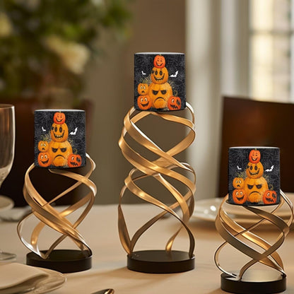 Merkmak 4 Pack Flameless Candles with Remote Halloween Pumpkin Bat Battery Operated Pillar Candles with Timer LED Elictric Tealights for Trick or Treat Party Banquet Home Decorations