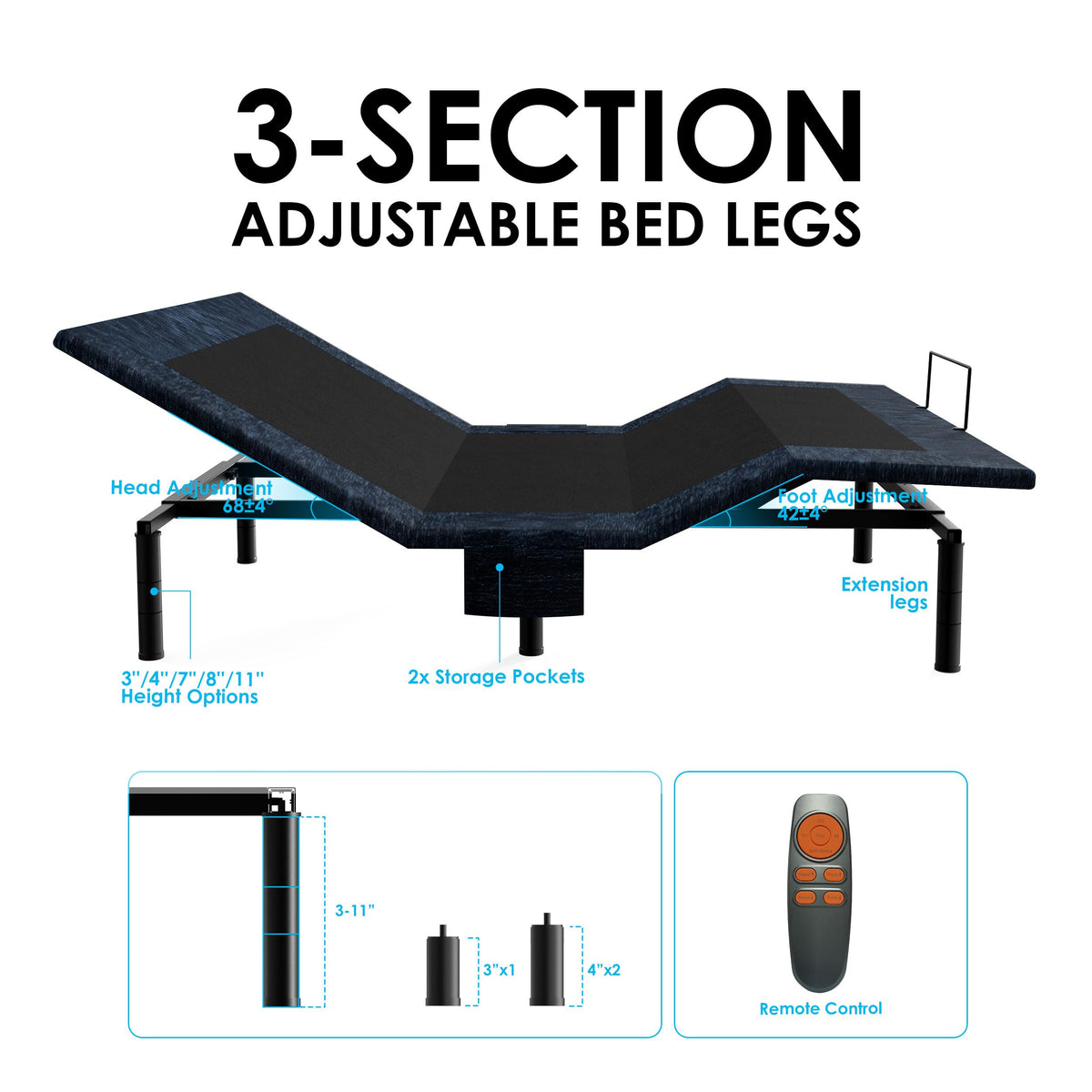 Zhumeiling Patented Design Full Adjustable Bed Frame, Ergonomic Electric Foldable Bed Base with Wireless Remote, Head and Foot Incline, Zero Gravity& Anti-Snore, Ideal for Small Spaces & Elderly Use