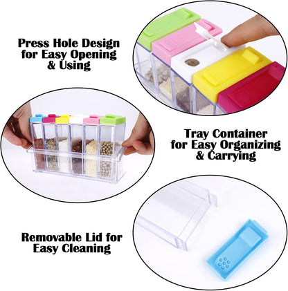 Portable Camper Spice Rack - Plastic Spice Shaker Set of 6 with Lids, Spice Pots Shaker Jars for Kitchen Cooking