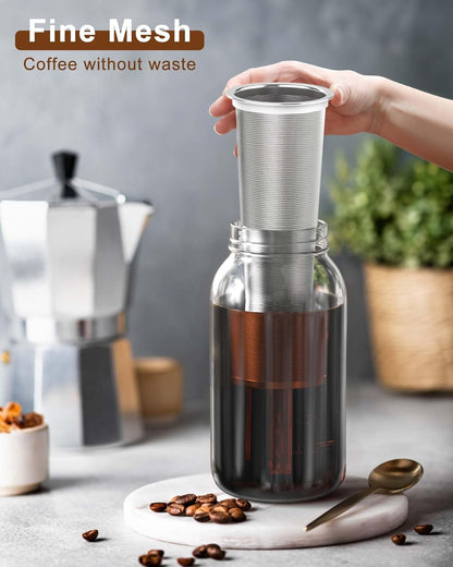 Fine Mesh Cold Brew Coffee Filter for 32oz Wide Mouth Mason Jars, 304 Stainless Steel Strainer with Seal Ring