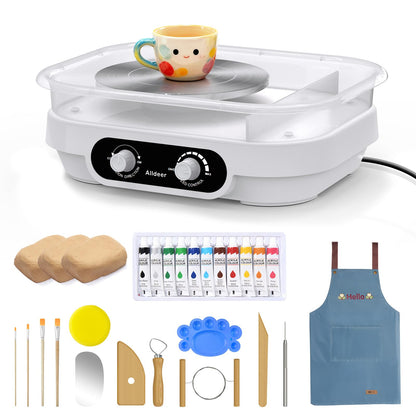 Alldeer Pottery Wheel for Adults, Kids, Teens, Beginner, Professional - 7" Turnable Eletric Clay Spinner with Adjustable Speed & Removable Tray, Ceramic Home Kit, DIY Set Gift for Artists & Hobbyists