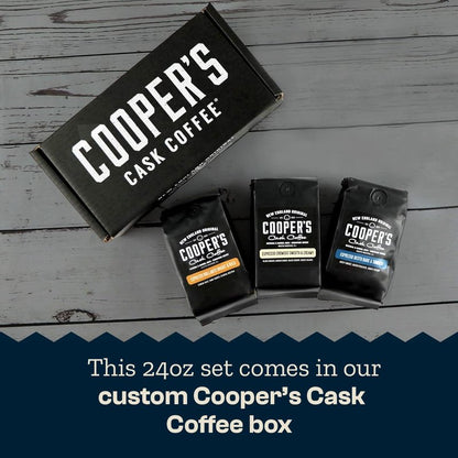 Espresso Box Set, Coffee Ground For Espresso, Sampler Gift Set Featuring Brazilian, Kenyan, & Ethiopian Coffee Beans, Light, Medium & Dark Roast Ground Coffee, 8 oz Bags, 24 oz Total