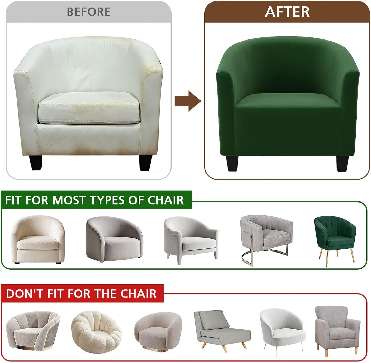 NICEEC Green Club Chair Cover Spandex Stretch Barrel Chair Slipcovers Water Repellent Tub Chair Slipcover Soft Accent