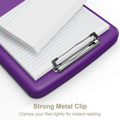 Piasoenc Clipboard with Storage, 8.5 x 11 Organization Box with Pen Holder and A4 Legal Paper Folder, Folio & Side-Opening, Low Profile Clip,for Nurses,Teachers, Size 14 x 9.6 x 1.2 in, Deep Purple