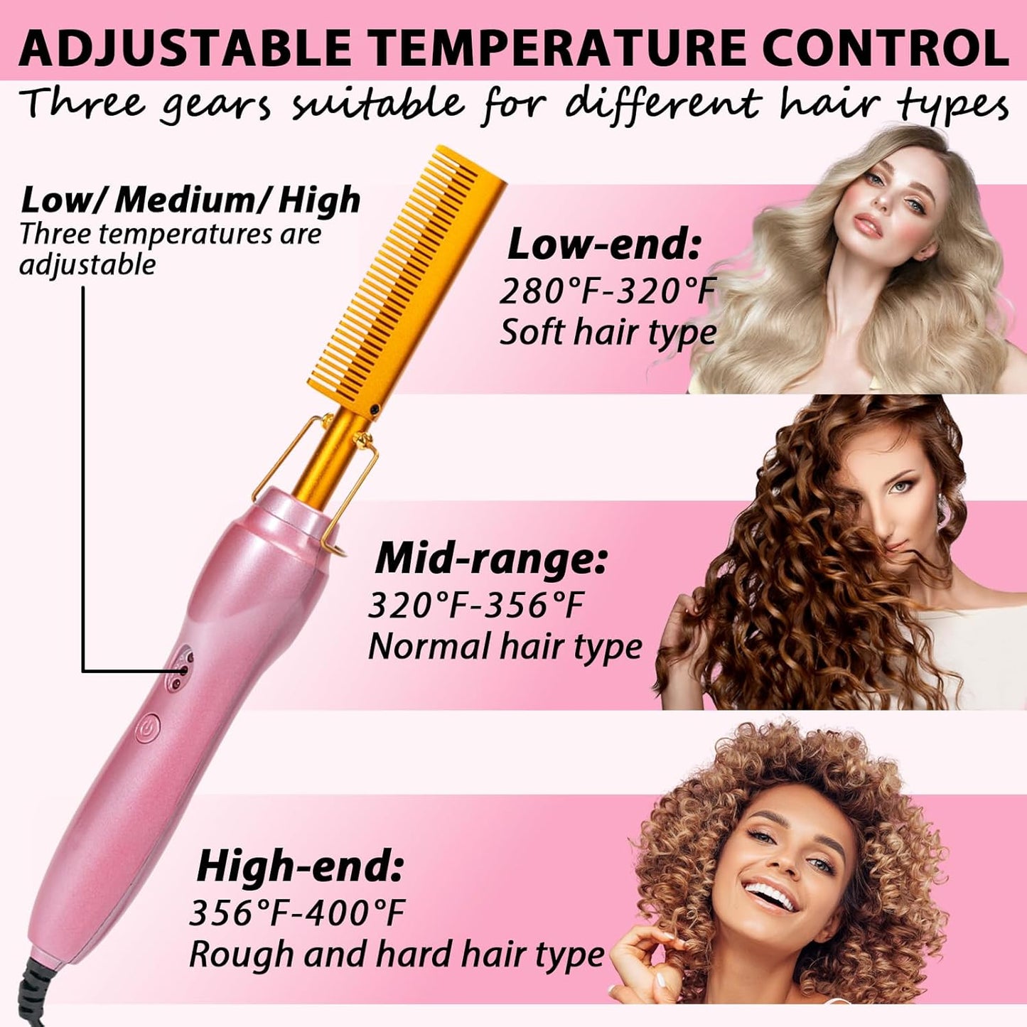 Electric Hot Comb Hair Straightener Heat Pressing Combs Ceramic Curling Flat Iron Curler, Hot Comb Electric for Wigs Electrical Straightening Comb Curling Iron for Natural Hair with Anti-Scald Case
