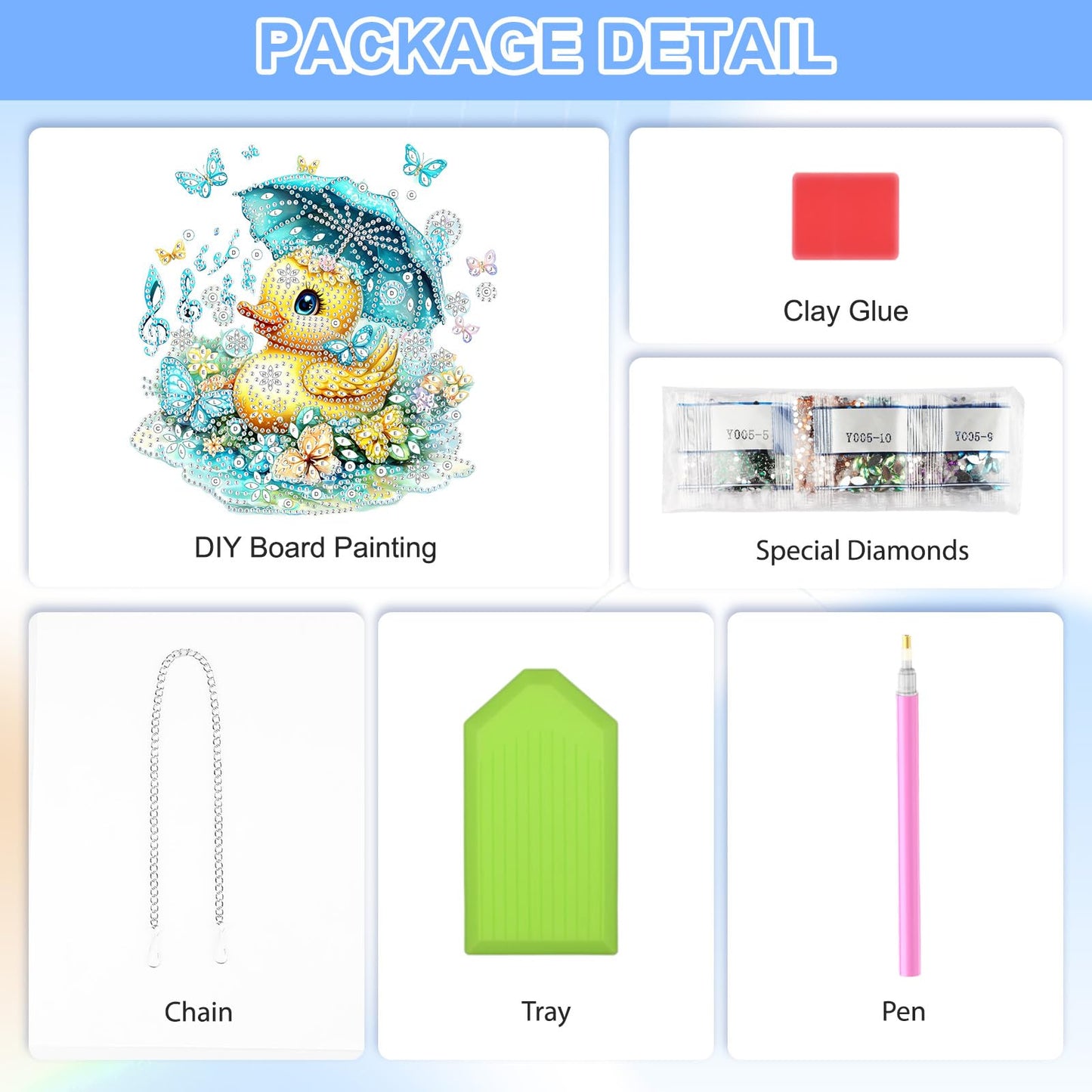 QENSPE Diamond Painting Art Hanging Kits for Adults, 5D Yellow Duck Diamond Paingting Ornaments with Chain, DIY Butterfly Crystal Window Pendants for Home Wall Decor Double Sided Gift 8X8 inch