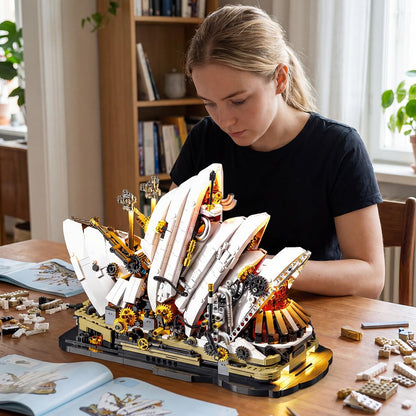 Miabrixbrix Steampunk Sydney Opera House Building Set for Adults, Detailed Architecture Model with Lights & Gears Display,Retro Modular Building Blocks, for Architecture Enthusiasts 1940pcs