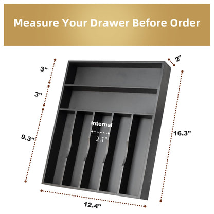 Besilord Silverware Organizer Kitchen Drawer Organizer Utensil Organizer Bamboo Silverware Holder Cutlery Organizer in Drawer Flatware Organizer Tray(7 slots, Black