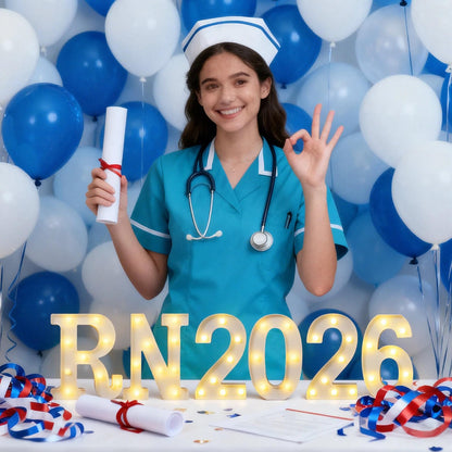 Ganeen 6 Pcs RN 2026 LED Letter Lights Rn Graduation Marquee Light Letters Table Sign Lights up 3D Plastic Letters for Congrats Grad Nursing School Survivor Graduation Party Decorations Supplies