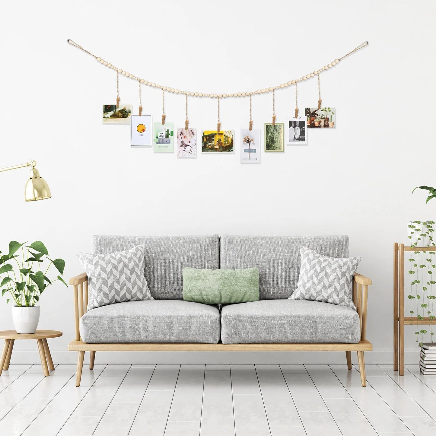 Jetec 2 Pieces Photo String with Clips, 4 Ft Boho Wooden Bead Garland Photo Display Frame for Dorm Room Bedroom Classroom Cubicle Decor, Hanging Picture Holder, Teacher Nurse Appreciation Gifts