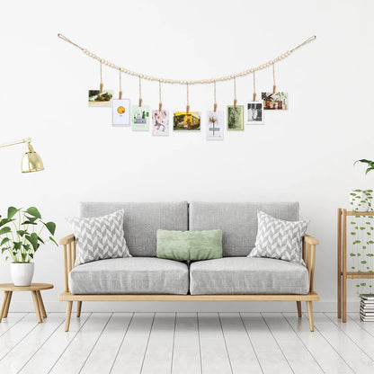 Jetec 2 Pieces Photo String with Clips, 4 Ft Boho Wooden Bead Garland Photo Display Frame for Dorm Room Bedroom Classroom Cubicle Decor, Hanging Picture Holder, Teacher Nurse Appreciation Gifts