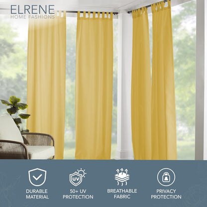 Elrene Home Fashions Matine Weatherproof Tab-Top Curtain Panel - Solid Color, Indoor/Outdoor, 52”W x 84”L, Yellow