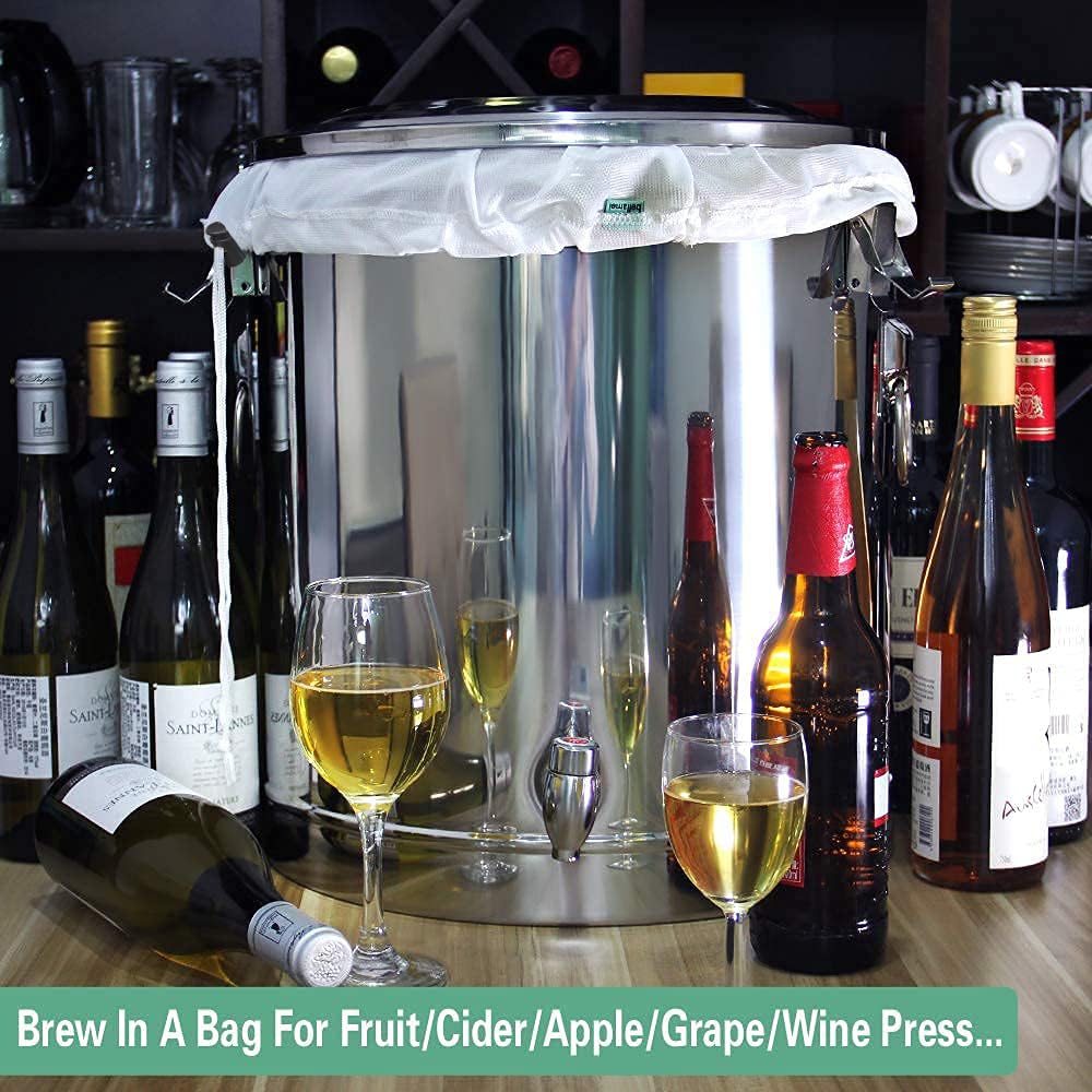 Bellamei Brew Bags Extra Large Reusable 2 Pack 250 Micron Fine Mesh Bag for Fruit Cider Apple Grape Wine Press Drawstring Straining Brew in a Bag (2 pack-22"×26")